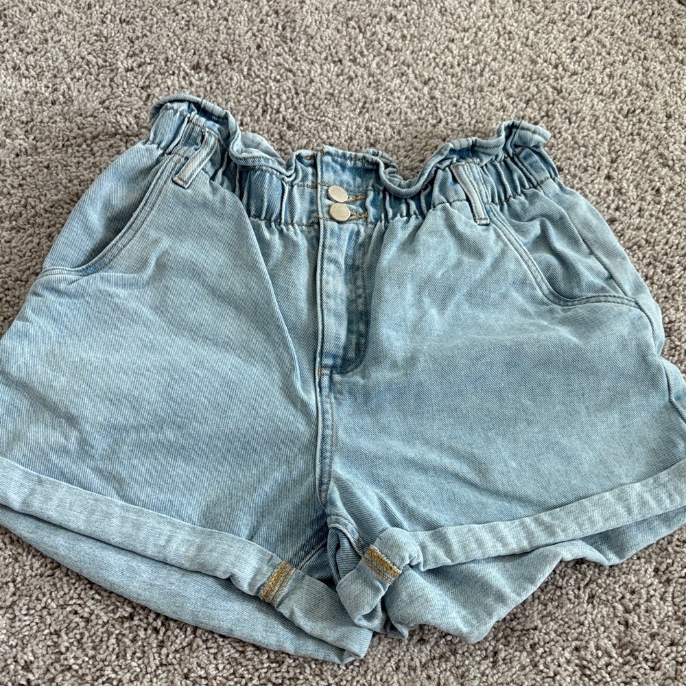 OAK + FORT Light Blue Paperbag Waist Denim Shorts
